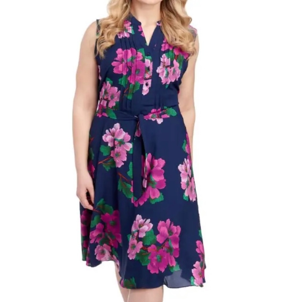 Nanette Nanette Lepore NEW Navy Floral Sleeveless Chiffon Dress Plus Size 18